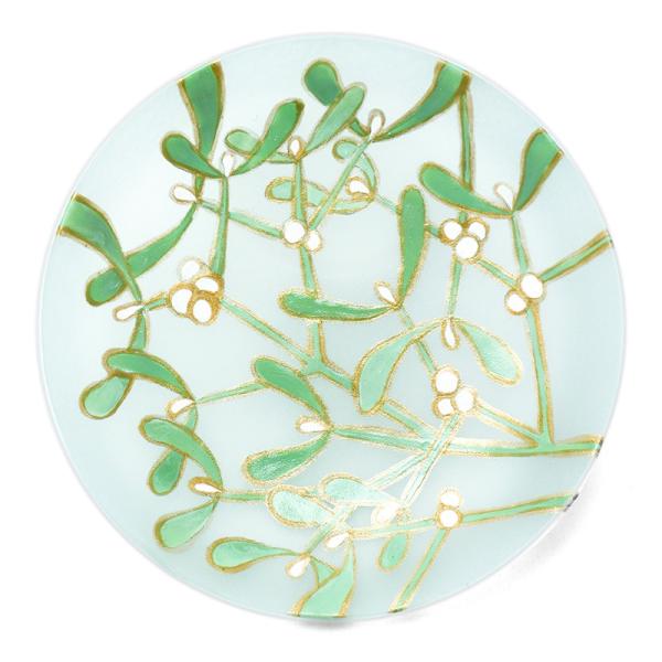 ガラス：絵付け薄皿・豆皿・やどりぎ・金彩・d.Tam《豆皿・8.0cm》