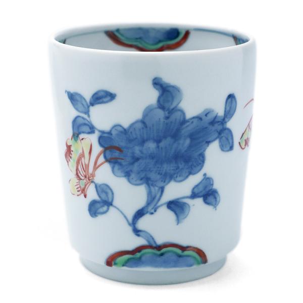 九谷焼：色絵花蝶文湯呑・堀畑蘭《湯呑・7.0cm》