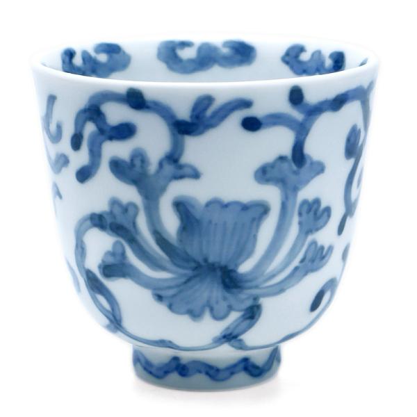九谷焼：染付花唐草文汲出・堀畑蘭《湯呑・8.1cm》