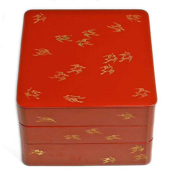 漆器・一閑張：千鳥箔絵三段重・藤井収・山本哲《重箱》