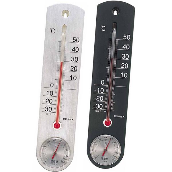 温度湿度計 おしゃれ シンプル アナログ くらしのメモリー温湿度計 ガラス管温度計 黒 銀