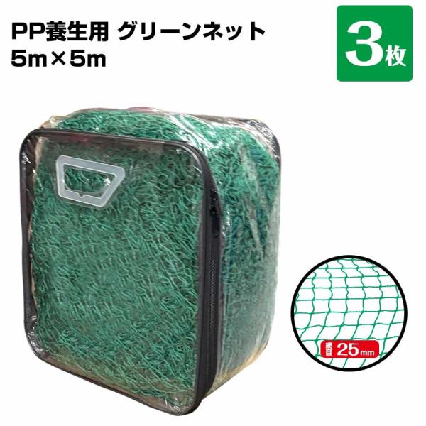 グリーンネット 5m×5m  網目25mm  3枚 手提げバッグ付き