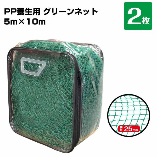 グリーンネット 5m×10m 網目25mm 2枚 手提げバッグ付き
