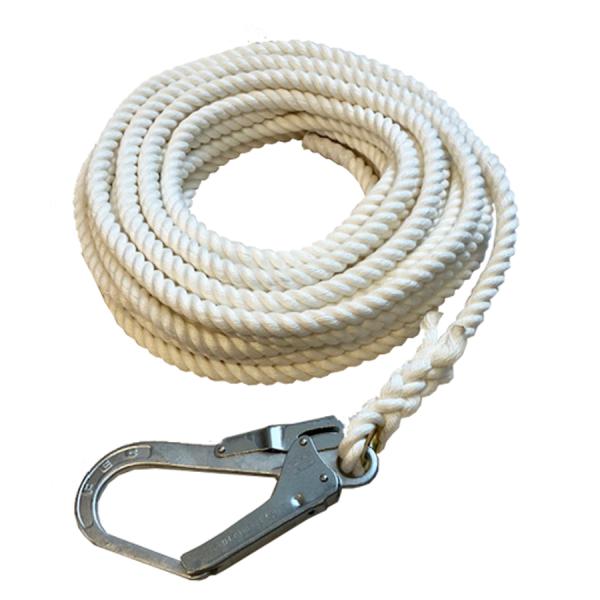 親綱ロープ 1本 16mm×20m クレモナS 白色 片大口径フック 片テープ止め 安全帯用 建築用...