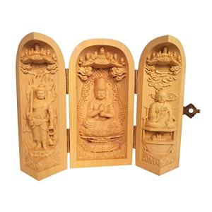 三開仏 木彫りの仏像ツゲ 柘植 高さ10cm 美術品 守り本尊