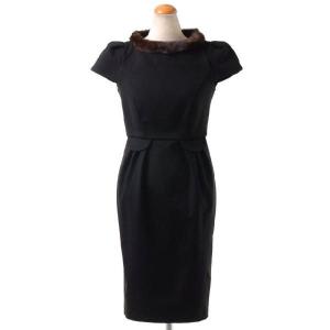 タラジャーモン 長袖 Tara Jarmon ミンクファー付きジャージーワンピース ブラック ブラック 38 40 40 正規取扱店 53r1900 ヨコアンティ