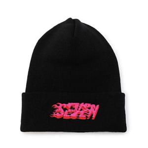 スタジオセブン STUDIO SEVEN Fire Logo Knit Cap ニットキャップ アクリル ピンク｜yokoaunty