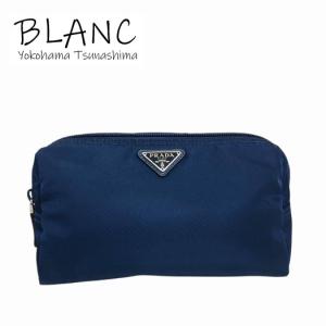 プラダ ナイロン ポーチ トライアングルロゴ ネイビー×シルバー金具 化粧ポーチ PRADA 横浜BLANC