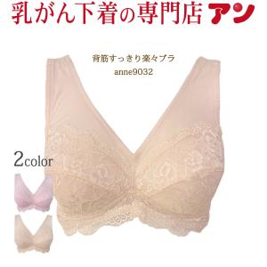 背筋すっきり楽々ブラジャー フルカップ ノンワイヤー 乳がん対応 全摘 温存 再建 ハーフトップ レース 検診 anne-9032