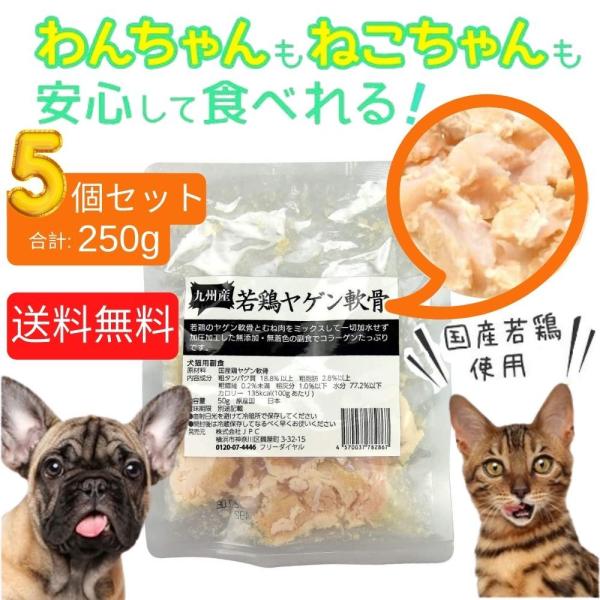 犬・猫用ペットフード　九州産若鶏レトルト　ヤゲン軟骨　50g×5個　ドッグフード　キャットフード　高...