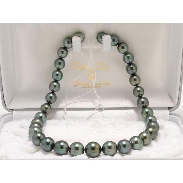 黒蝶真珠（黒真珠）ネックレス１１mmX1３．５mm ダークグリーン系