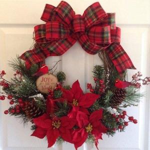 クリスマスリース 35cm×35cm 赤リボン Xmas リース 造花 花輪 アートフラワー クリスマス 玄関 丸 輪っか ドア 飾り 装飾｜yokotasyouten