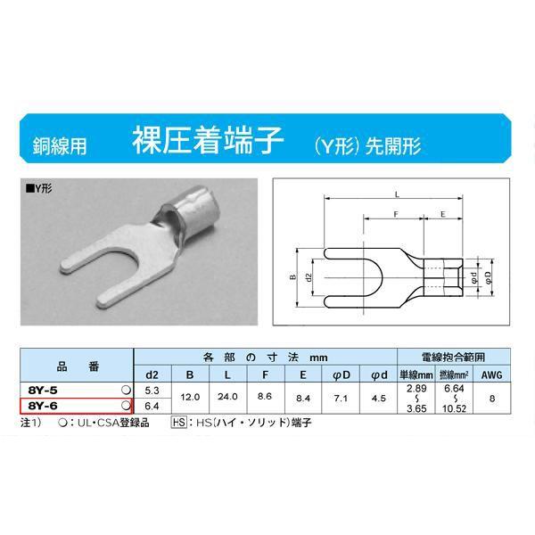 裸圧着端子(Y形)先開形：8Y-6