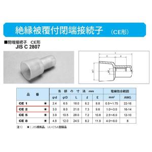 絶縁キャップ付スリーブ(絶縁被覆付閉端接続子)(CE形)(1袋100個)：CE2