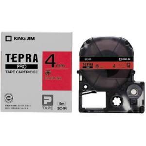 キングジム 正規品 SC4R 赤／黒文字 4mm幅 「テプラ」PROテープカートリッジ カラーラベル...
