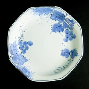 葡萄 八角 7寸皿 アウトレット お皿 皿 陶器 葡萄柄 ぶどう