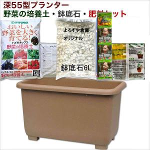 栽培セット　エコエコウインプランター深５５型野菜の培養土・鉢底石・肥料セット