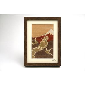 木象嵌　龍と富士山
