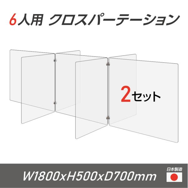 【お得な2セット】日本製 6人用 透明 クロスパーテーション[W350×H500mm×4枚 W600...