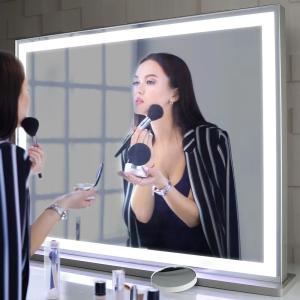 化粧鏡 女優ミラー 卓上用 / 壁掛け ハリウッドミラー 大型化粧鏡 3色照明モード 明るさ調節可能 LEDバックライト付き10倍拡大鏡付き