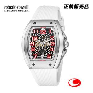 あすつく ロベルトカヴァリ バイ フランクミュラー   roberto cavalli by FRANCK MULLER  RV1G205P1011 ホワイトラバーベルト 自動巻　メンズ 腕時計｜yosii-bungu