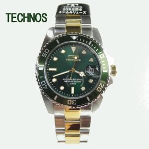 テクノス 腕時計　(TECHNOS) 　グリーン　ダイバーズ20気圧防水　T2118TM　メンズ｜yosii-bungu