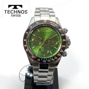 あすつく テクノス(TECHNOS)メンズ 腕時計　 クロノグラフ　1０気圧防水　T4251AM グリーン｜yosii-bungu