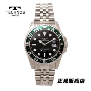 テクノス 腕時計　(TECHNOS) １０気圧防水　T4652MB　メンズ グリーンベゼル ブラックダイヤル｜yosii-bungu