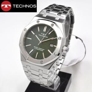 テクノス(TECHNOS) メンズ 腕時計 5気圧防水 T9B74SJ シルバー グリーン文字盤