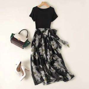 ワンピ レディース ワンピース マキシ丈ワンピース シフォン 半袖ワンピ 韓国