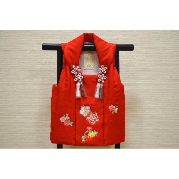 女の子 七五三 かわいい被布 赤 正絹 刺繍柄 日本製３歳用 ngs-hifu-24