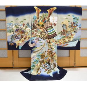 お宮参り 着物 男 正絹初着 男の子産着 兜 刺繍 鷹 グレー地 om-m-903