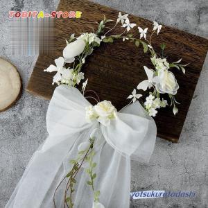 花冠 花冠 ウェディング ヘッドドレス 安い 花かんむり 造花 髪飾り リボン