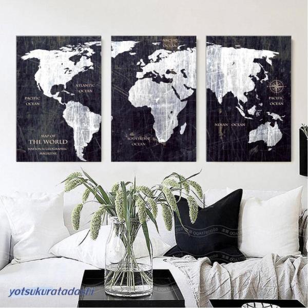 ファブリック モノトーン 地図 世界地図 3枚セット インテリア アートパネル リビング プレゼント...
