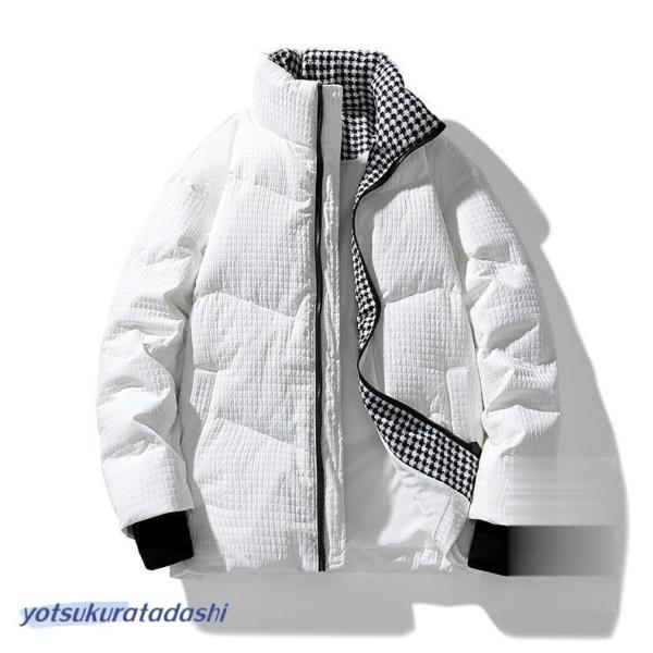 ダウンジャケット メンズ 白 おしゃれ キルティングコート 立ち襟 切り替え 千鳥格子 軽量 暖かい...
