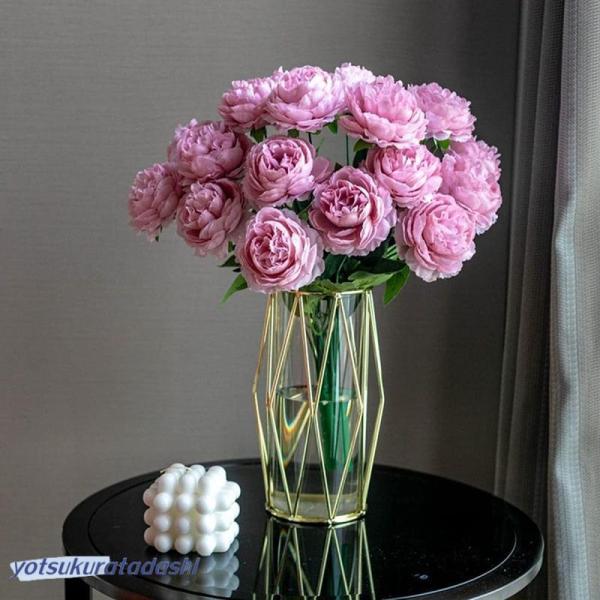 枯れない花 造花 インテリア バラ 白茶 牡丹バンドル 花瓶付き 玄関 フェイクグリーン 人工観葉植...