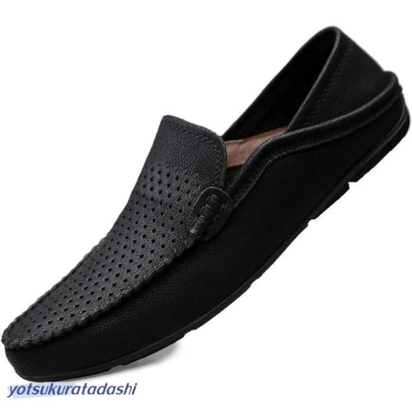 メンズ ローファー メッシュシューズ 軽量 本革 革靴 スリッポン モカシン スリップ 素足 ２種履...