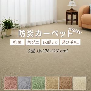 カーペット 3畳 激安 防炎 江戸間 三畳 3帖 絨毯 3畳 約176×261cm ラグ マット 日本製 お値打ち 防ダニ 抗菌 シンプル 無地 遊び毛防止 カラフルループ (Y)