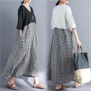 ワンピース レディース コットンリネン ロング丈ワンピース 綿麻混 半袖 ワンピ ゆったり 体型カバー 大きいサイズ 着痩せ 夏 ワンピース 30代 40代 xyt1621