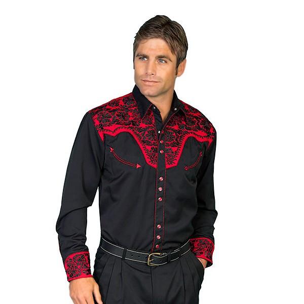 ウエスタンシャツ 長袖シャツ カウボーイ 刺繍 薔薇 衣装 黒