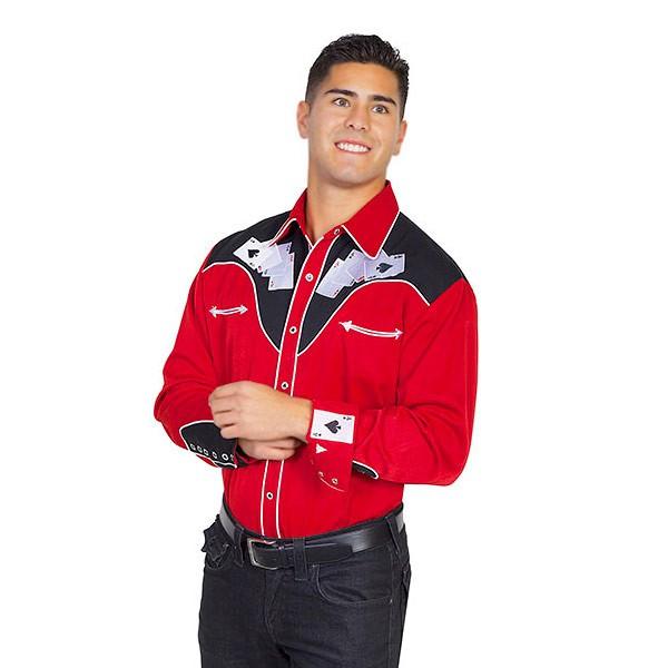 ウエスタンシャツ 長袖シャツ カウボーイ 刺繍 トランプ 衣装 赤