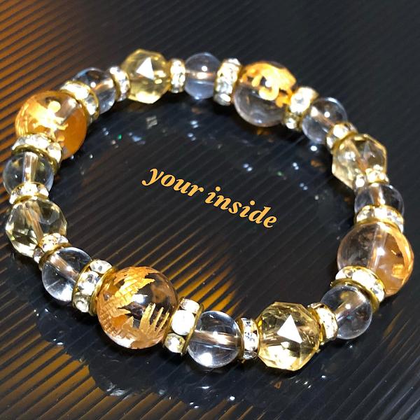 四神獣水晶 金色 彫り スターカットシトリン 天然石ブレスレット