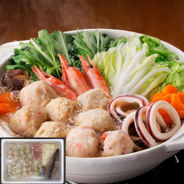 北海道 海鮮つみれ鍋 Cセット(かに入り,えび入り,とりごぼう,たこ入6,海老、帆立×3,いか×1、...