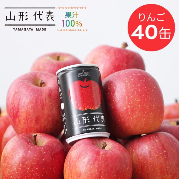 りんごジュース 山形代表 りんご 160g×20缶入×2ケース ストレート果汁100％ 送料無料 ギ...