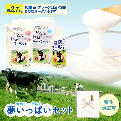 おおのミルク村 夢いっぱいセット ギフト ゆめヨーグルト [選べる 加糖orプレーン]1kg×2袋＋...