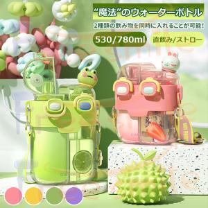 水筒 ウォーターボトル ストローボトル 分倉双飲カップ 直飲み マグボトル 2本ストロー入り 仕切り付き 500ml/800ml ショルダーボトル 子供 男の子 女の子 大人
