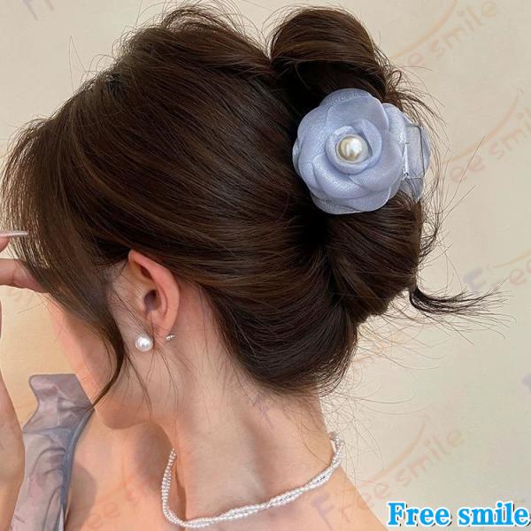 2点セット ツバキフラワー パール シャーククリップ ハーフアップ ヘアアクセサリー ヘアクリップ ...