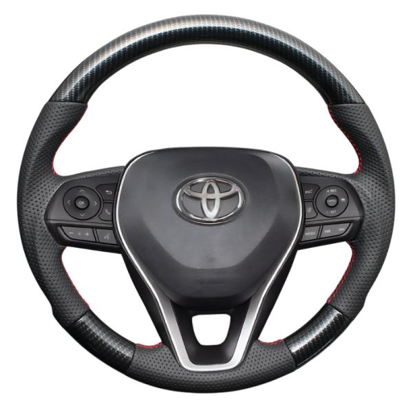 高品質の証ユーロステッチ採用 (カーボン調xレッドステッチ) 純正交換ガングリップステアリング クラ...