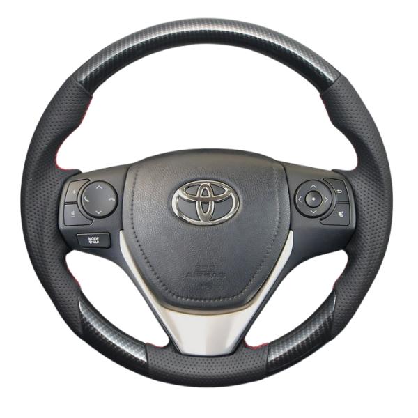 高品質の証ユーロステッチ採用 (カーボン調xレッドステッチ) 純正交換ガングリップステアリング カロ...