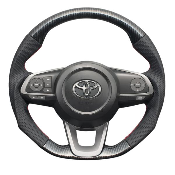 ユーロステッチ採用 (カーボン調xレッドステッチ) 純正交換ガングリップステアリング ルーミー 90...